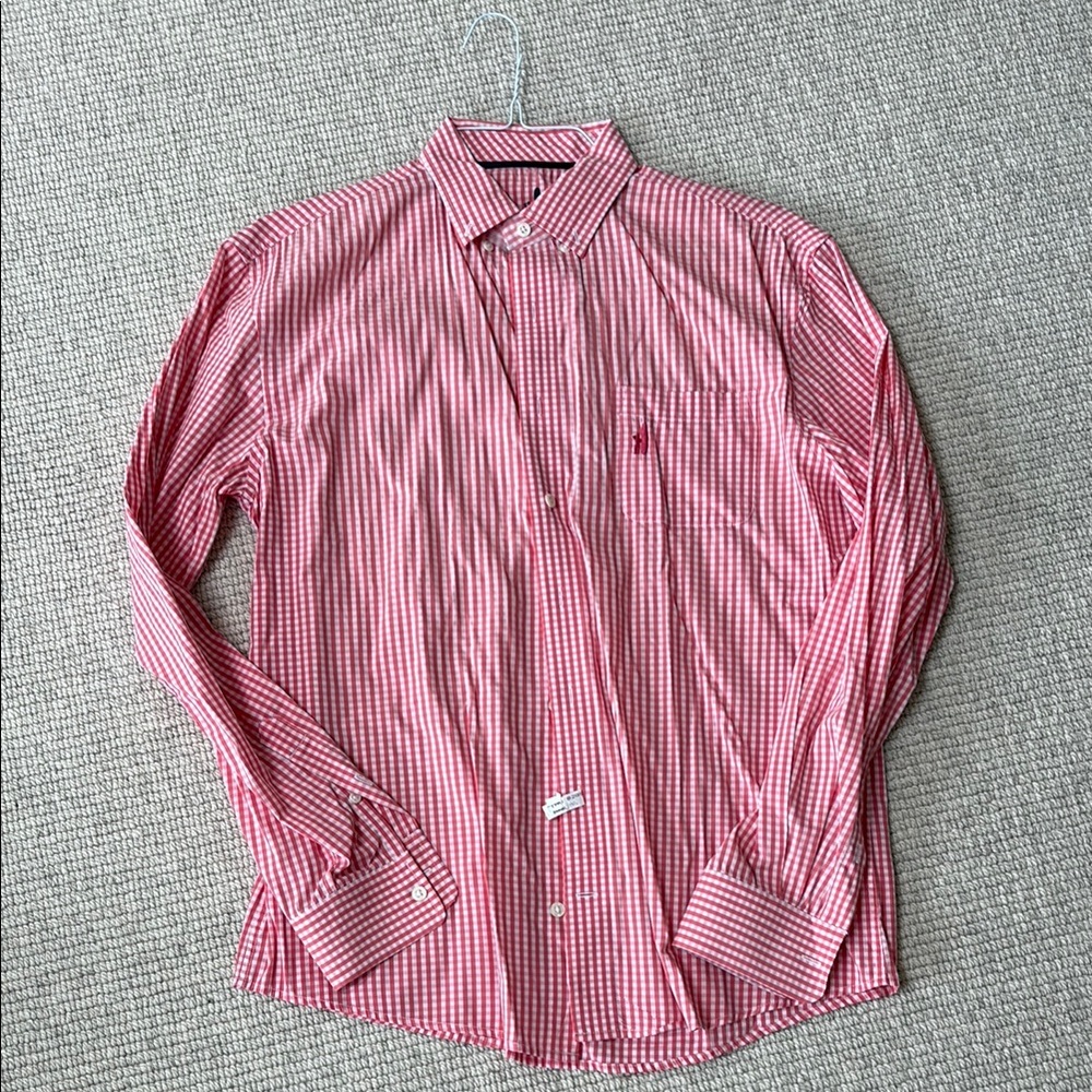 Johnnie-O Prep-Formance Coral / Salmon color Gingham Men's Shirt, Size M